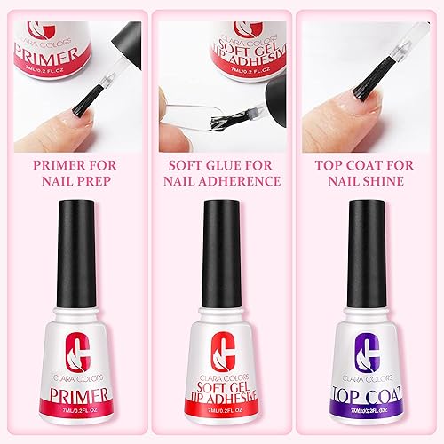 Miniatura 4 de Clara Colors Kit de uñas de gel suave, puntas de uñas de gel medianas, 550 piezas y lámpara de uñas LED, pegamento de uñas, capa superior, punta de