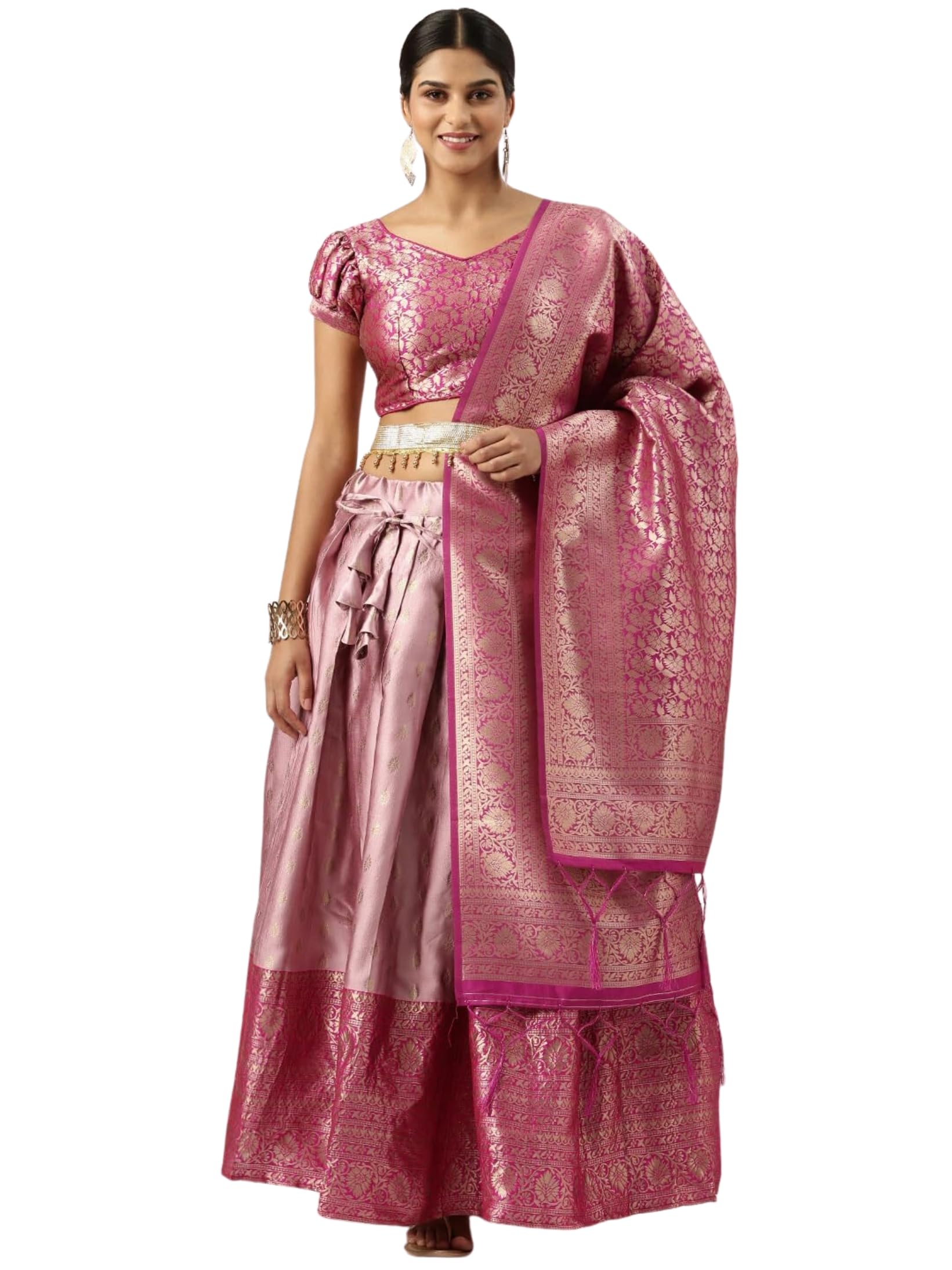 Fabcartz Art Silk Embellished Semi Stitched South Indian Half Saree (Free Size)