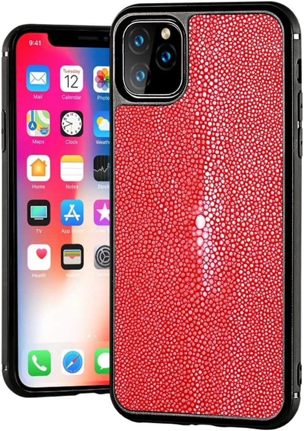 Étui iPhone 11 Pro Max coque de protection luxe peau poisson perlé rouge