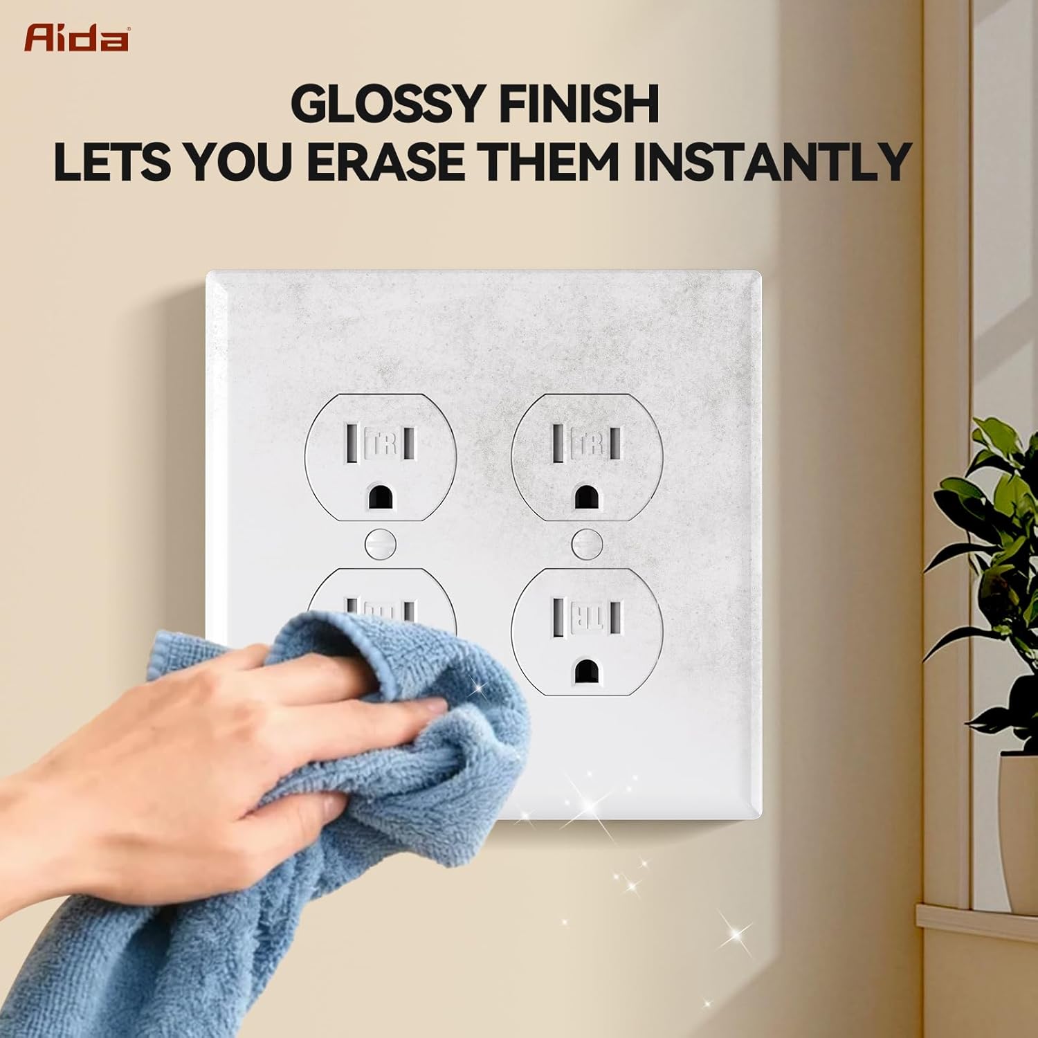 AIDA 2-Gang Midsize Duplex Outlet Covers, Glossy White, 10-Pack Unbreakable Polycarbonate Replacement Wall Plates for Light Switch Cover Plate, UL Listed, 4.88" H x 4.94" L