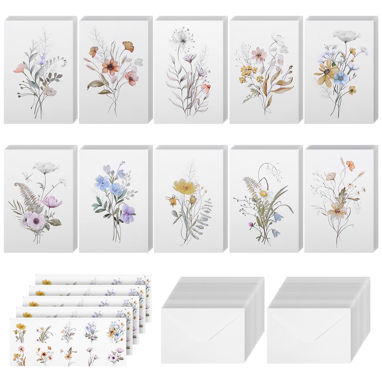 Blank Cards and Envelopes 48 Pack Floral Note Cards 4x6 Inch All Occasion Stationary Set Assorted Greeting Card for Weddings, Birthdays, Thank Yous, Invitations and Mother's Day Messages(Style 3)