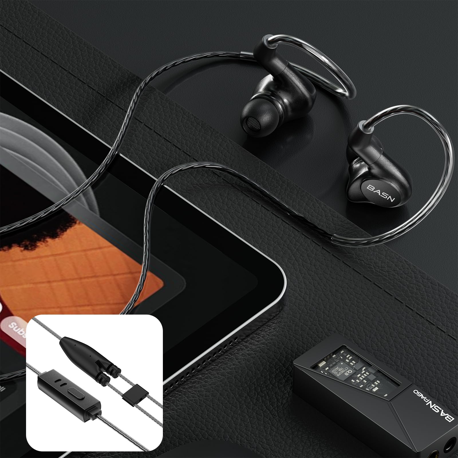 BASN Metalen 4 Treiber In-Ear-Monitor-Kopfhörer, geräuschisolierende IEMs mit tiefem Bass, für Musiker, Sänger, Schlagzeuger, Bassisten (schwarz)