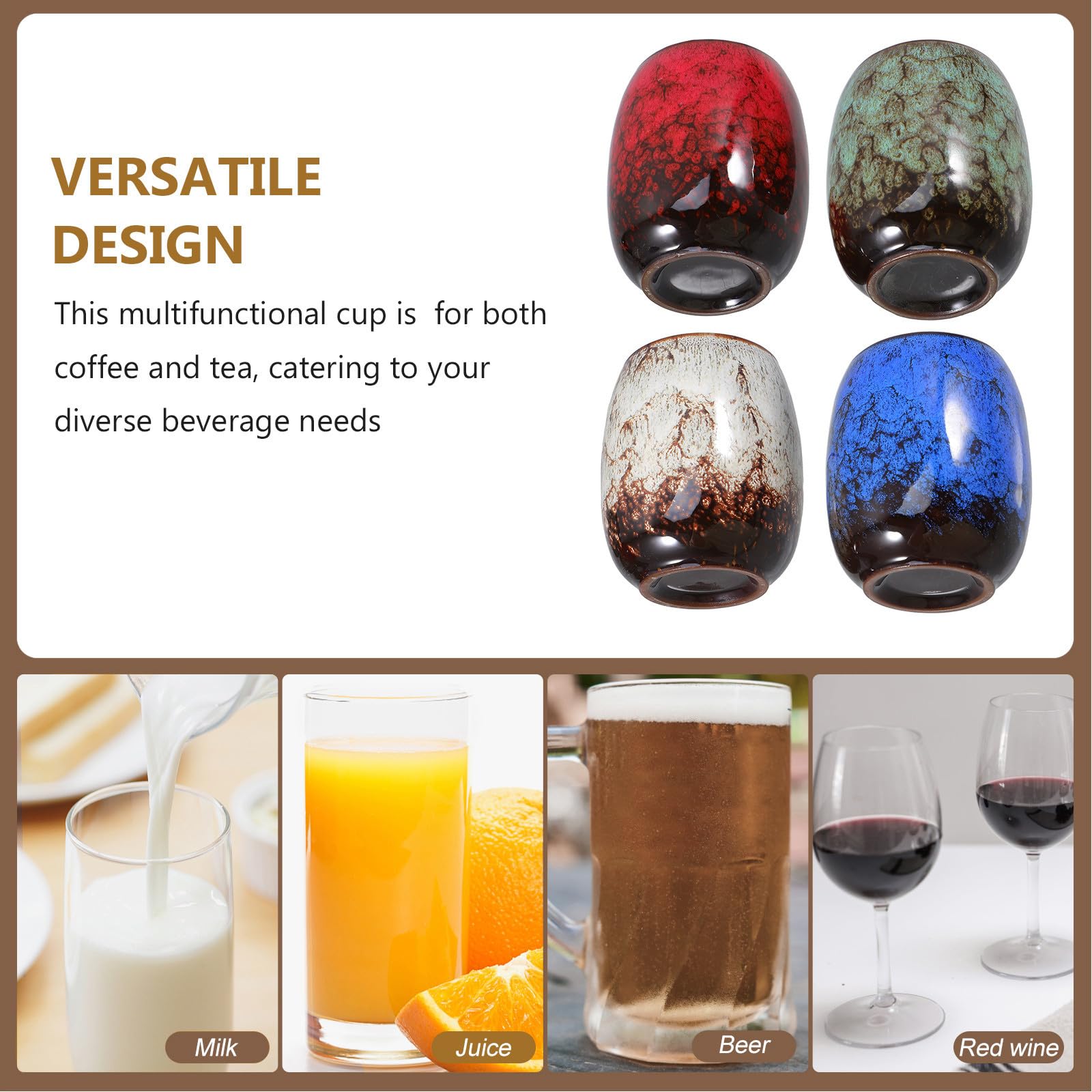 4piezas Tazas de Cerámica Japonesa con Esmalte Tenmoku Diseño Sencillo y Elegante para Café y Té con Caja de Regalo para Cumpleaños y Fiestas