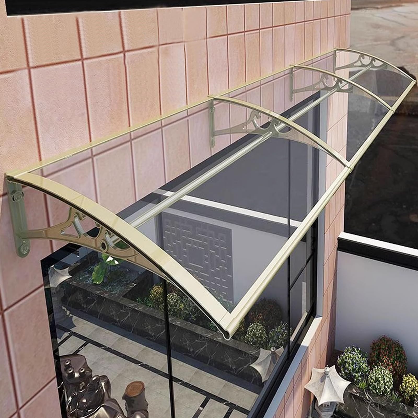 CZYZMDD Aluminum Canopy & Window Awning Stylish Front Door Shelter Polycarbonate Entryway Cover Durable Sunshade with Bond Design Round 100x120cm (39"x47")