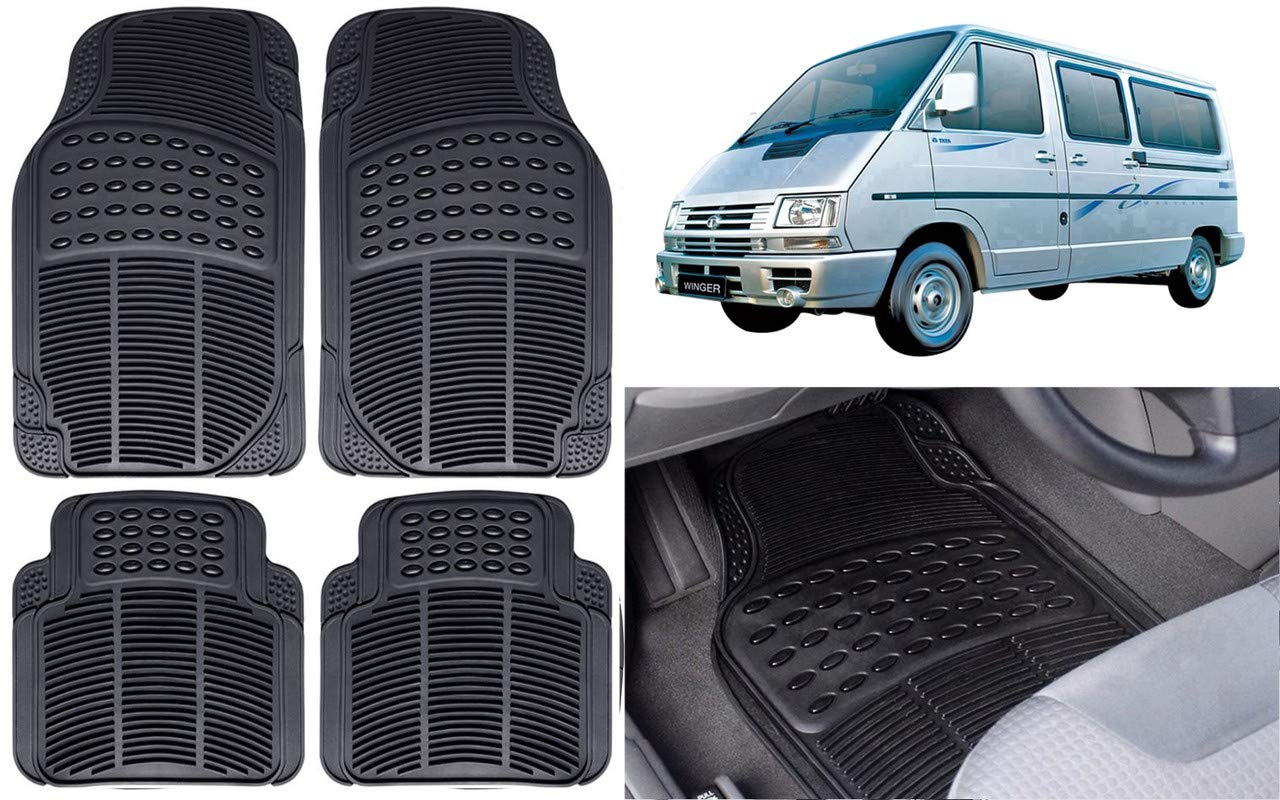 Selifaur - Heavy Duty Waterproof Light Weight 4Pcs Black Rubber Car Mat for - Tata Winge