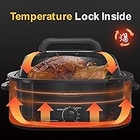 Vista 2 de Sunvivi Horno asador eléctrico de 22 cuartos de galón, 26 libras, con tapa de visión, asador de pavo con función única de descongelación/calor, Negro