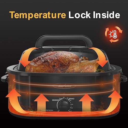 Miniatura 2 de Sunvivi Horno asador, horno eléctrico de 18 cuartos de galón con tapa autohilvanante, horno asador de pavo con bandeja extraíble, asas frías al