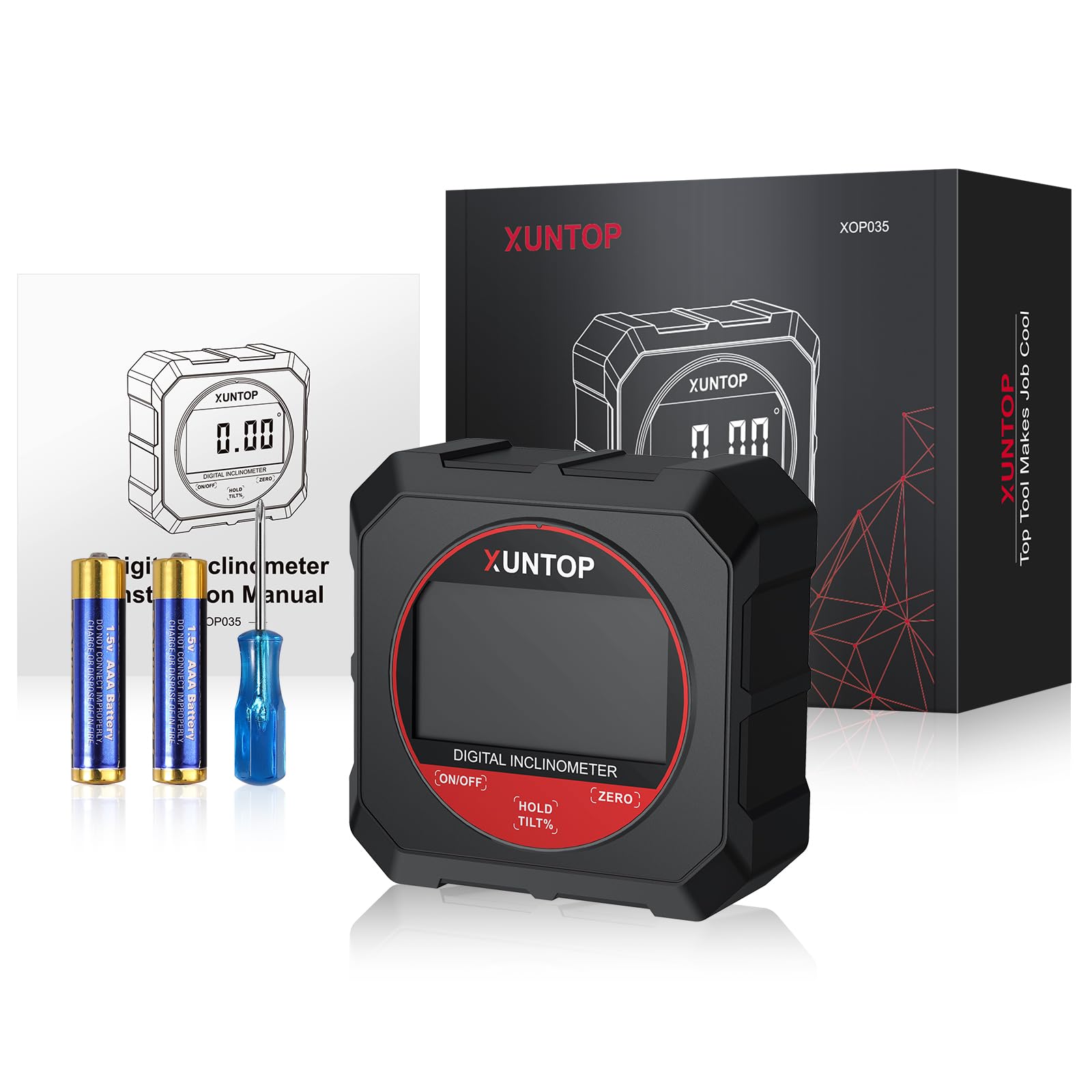 XUNTOP Inclinomètre Numérique Tactile LCD - Niveau Digital Magnétique Haute Précision 0.05° avec Écran Sensible au Toucher, Fonction ZERO et Mesure Relative, pour Menuiserie, Bricolage, Construction