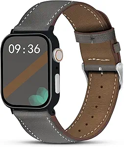 Genuine Leather Band Compatible with Apple Watch Bands for Women Men 49mm 46mm 45mm 44mm 42mm 41mm 40mm 38mm, Soft Leather Replacement Strap for iWatch Ultra/SE/Series 11 10 9 8 7 6 5 4 3 2 1