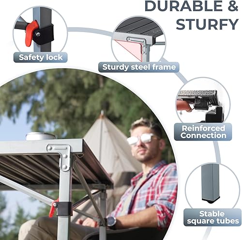 Miniatura 4 de KingCamp Mesa plegable de aluminio, mesa de campamento enrollable, mesa plegable ligera, mesa de picnic portátil, mesa de campamento para acampar al
