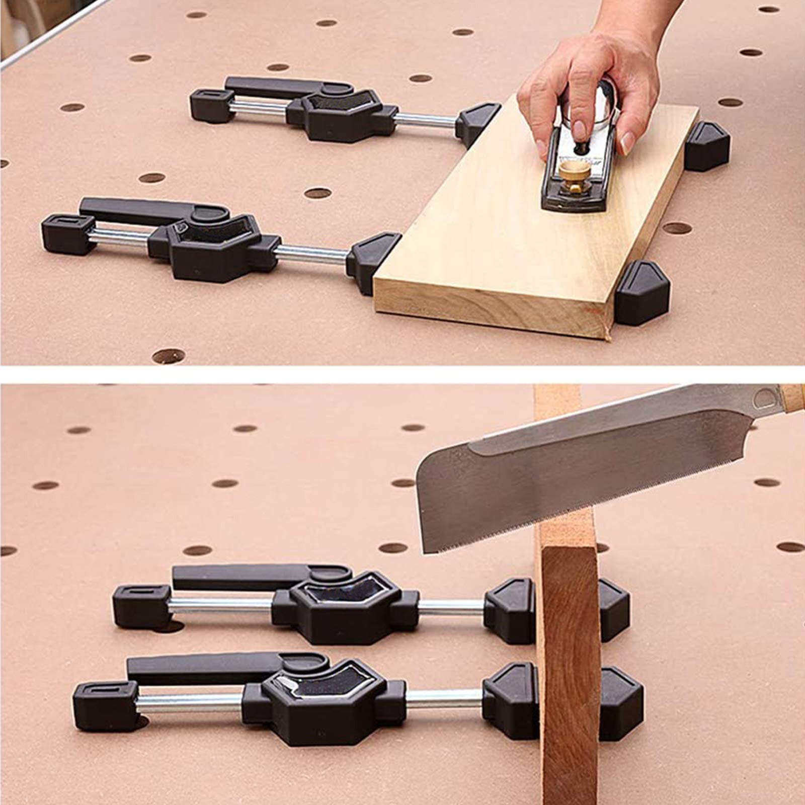 2 clip da tavolo per la lavorazione del legno con 4 ganci da banco, in ottone rapido clip fissa kit di strumenti di bloccaggio rapido per foro da 19 mm falegnameria panche