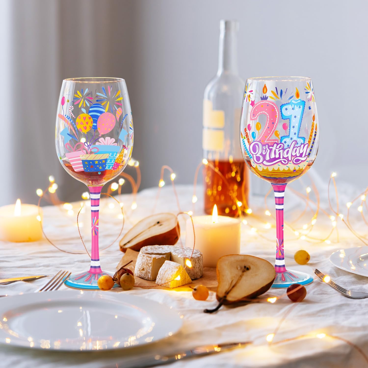 NymphFable Hand-painted Wine Glass 21st Birthday Gift Personalised Artisan Glasses Gifts for Family Friend 15oz