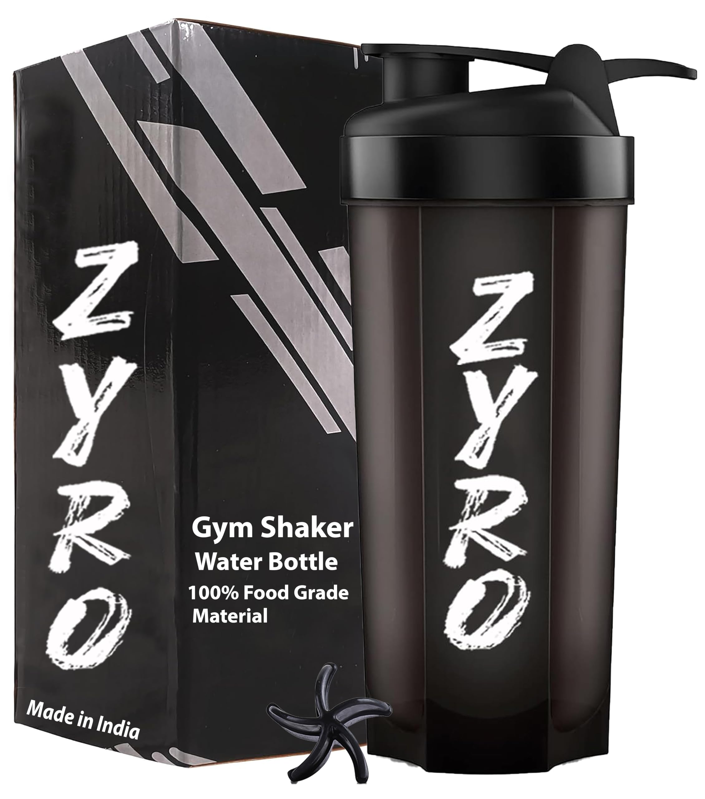 Zyro Gym Shaker Bottle for Protein Shake 100% Leak-Proof, BPA-Free, Gym Sipper Bottle with Mixer Ball for BCAA, Smooth Mixing, Ideal for Gym & Sports,Black, 750 ml Shaker-image-30