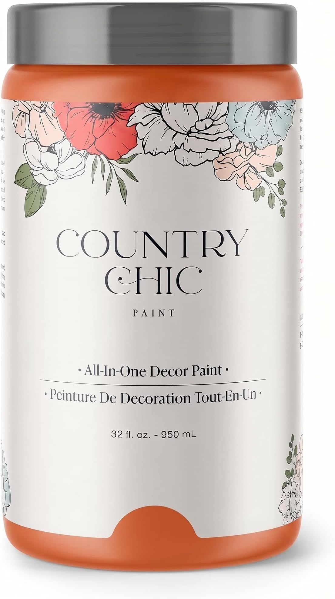 Country Chic All-in-One Chalk Paint for Furniture, Cabinets, Home Decor, Eco-Friendly, Matte Finish, Built-In Primer & Top Coat for Wood, Metal - Persimmon (Orange) - Quart 32 oz (950 ml)
