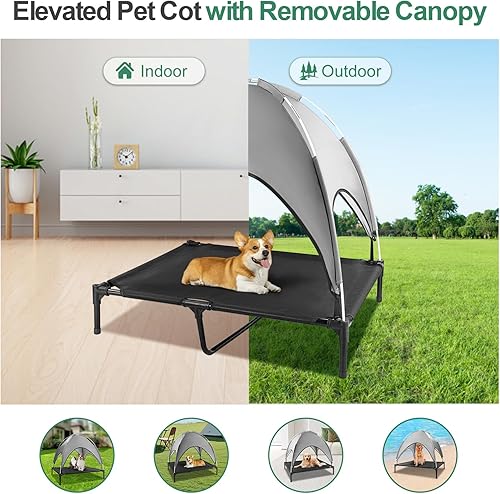 Miniatura 2 de Cama elevada para perros para exteriores con toldo, cuna elevada para perros con sombra, tienda de campaña impermeable para perros medianos y