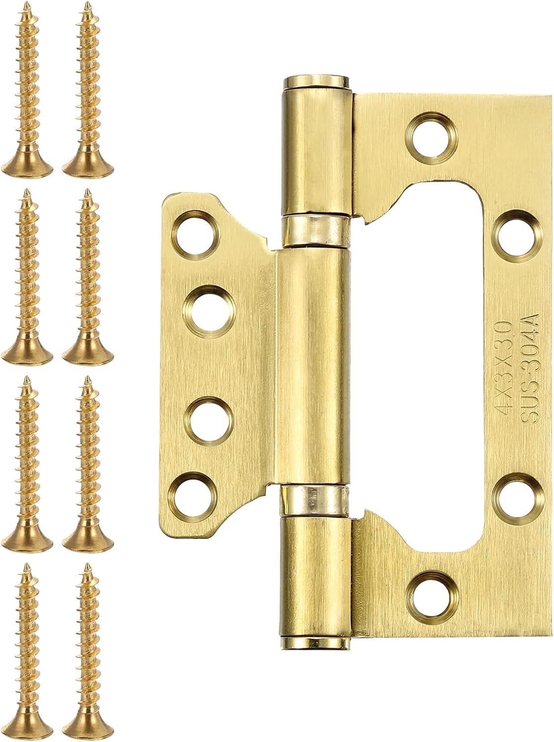 uxcell 12Pcs 4x3 Inch Door Hinges Non-Mortise No Noise Stainless Steel Bifold Door Hinges with Mounting Screws Brushed Surface for Furniture Window, Gold