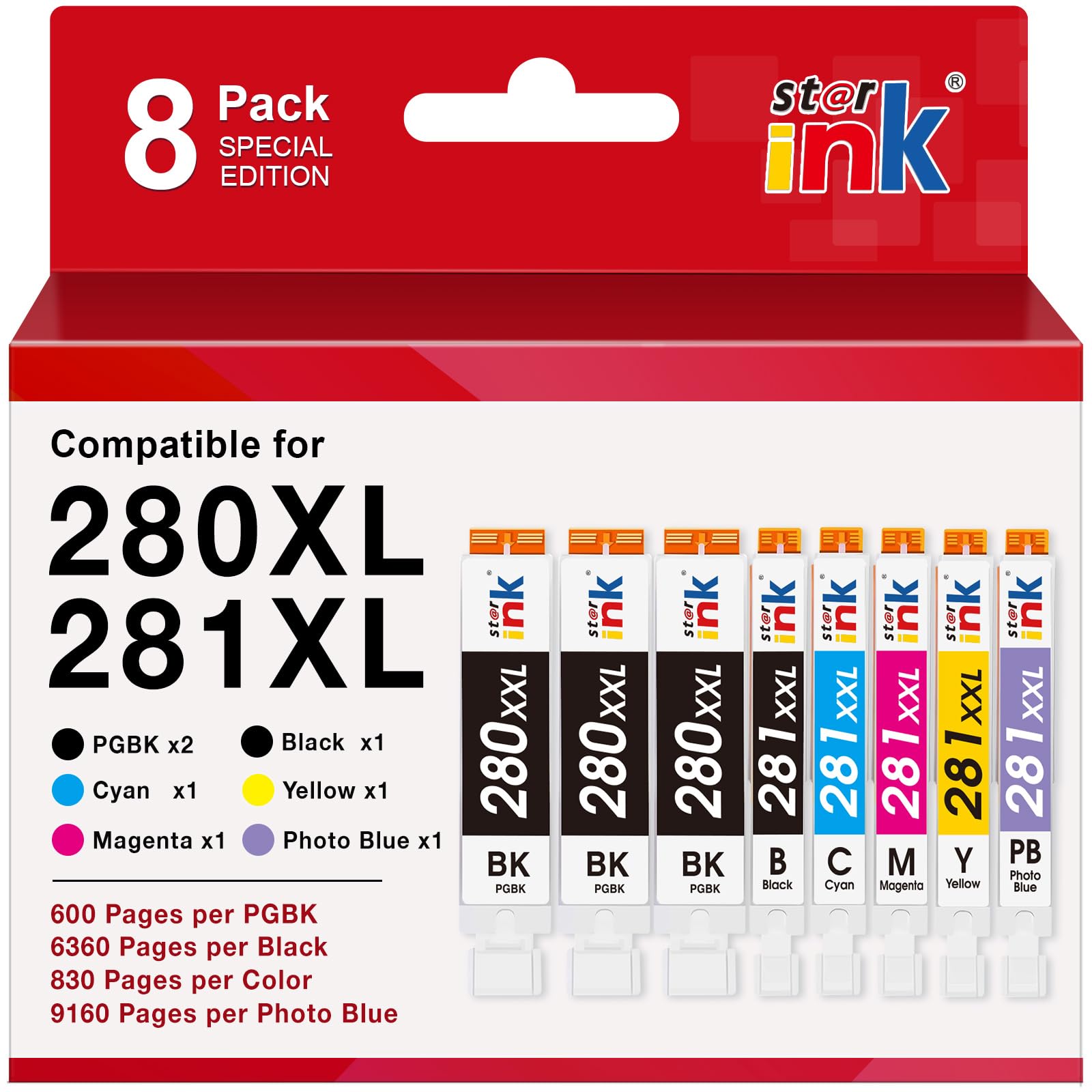 280XXL 281XXL Replacement for Canon 280 281 Ink Cartridges Compatible for Canon TS8320 Ink TS8222 Ink TS8300 Ink TR8620a TS9120 TS8120 TR8520 TR7520