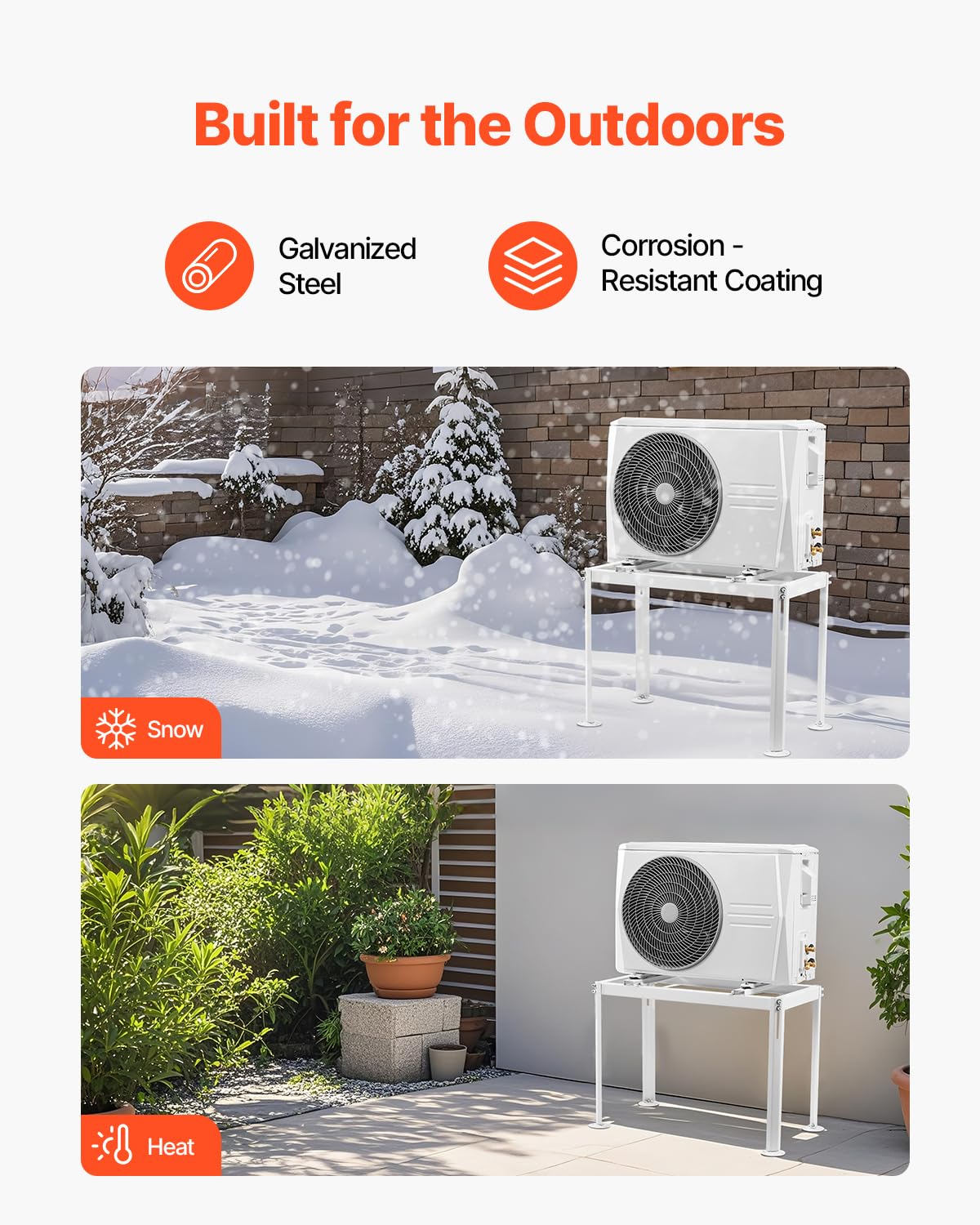 VEVOR Support au Sol pour Climatiseurs Split 9000-18000 BTU Réglable, Charge Maximale 200 kg, Conception Universelle, Réduction du Bruit et Vibration, Support de Base Robuste pour Climatiseur Split