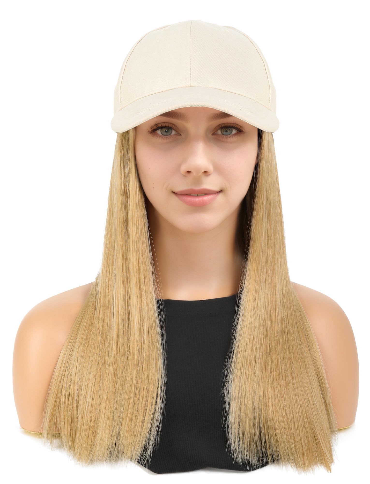 Shoulder Length Wig Peaked Cap for Women Straight Style Synthetic Heat Resistant Party Travelling Wig Teen Girls Medium Blonde