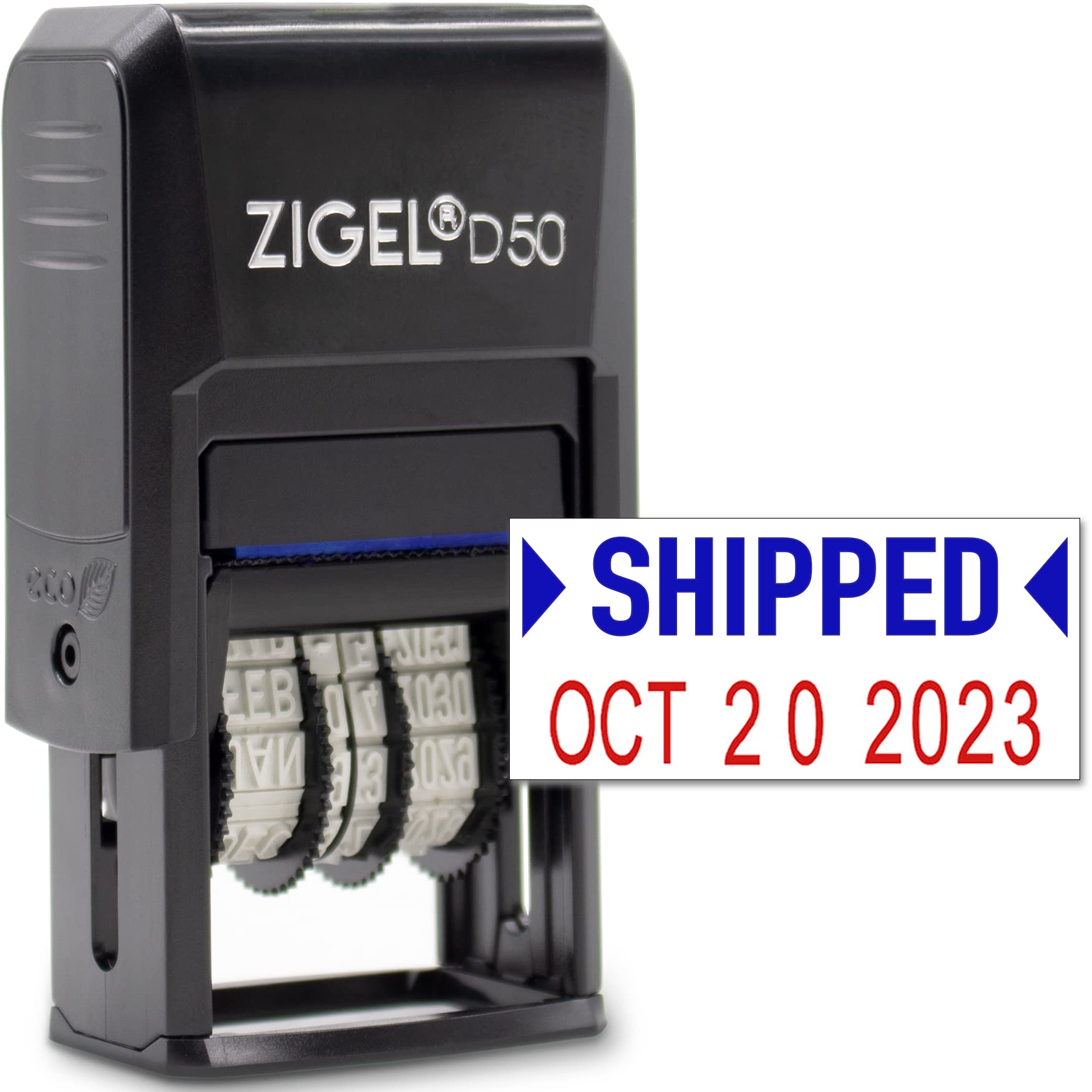 Zigel - Timbro con data autoinchiostrante, colore: Blu/Rosso SHIPPED