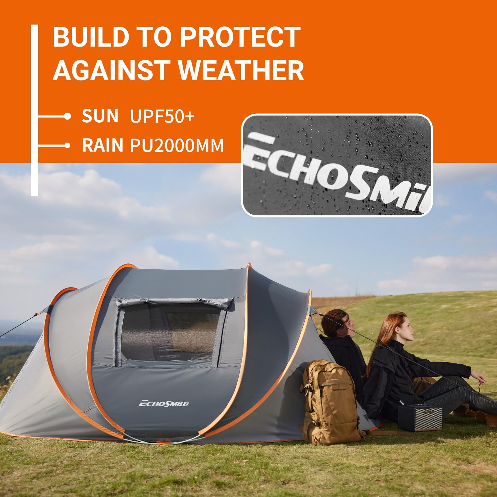 EchoSmile Tenda da Campeggio Istantanea Pop Up 4-8 Posti, Tenda Familiare Ultraleggera Portatile, Antivento e Impermeabile per Picnic, Trekking e Attività All'aperto