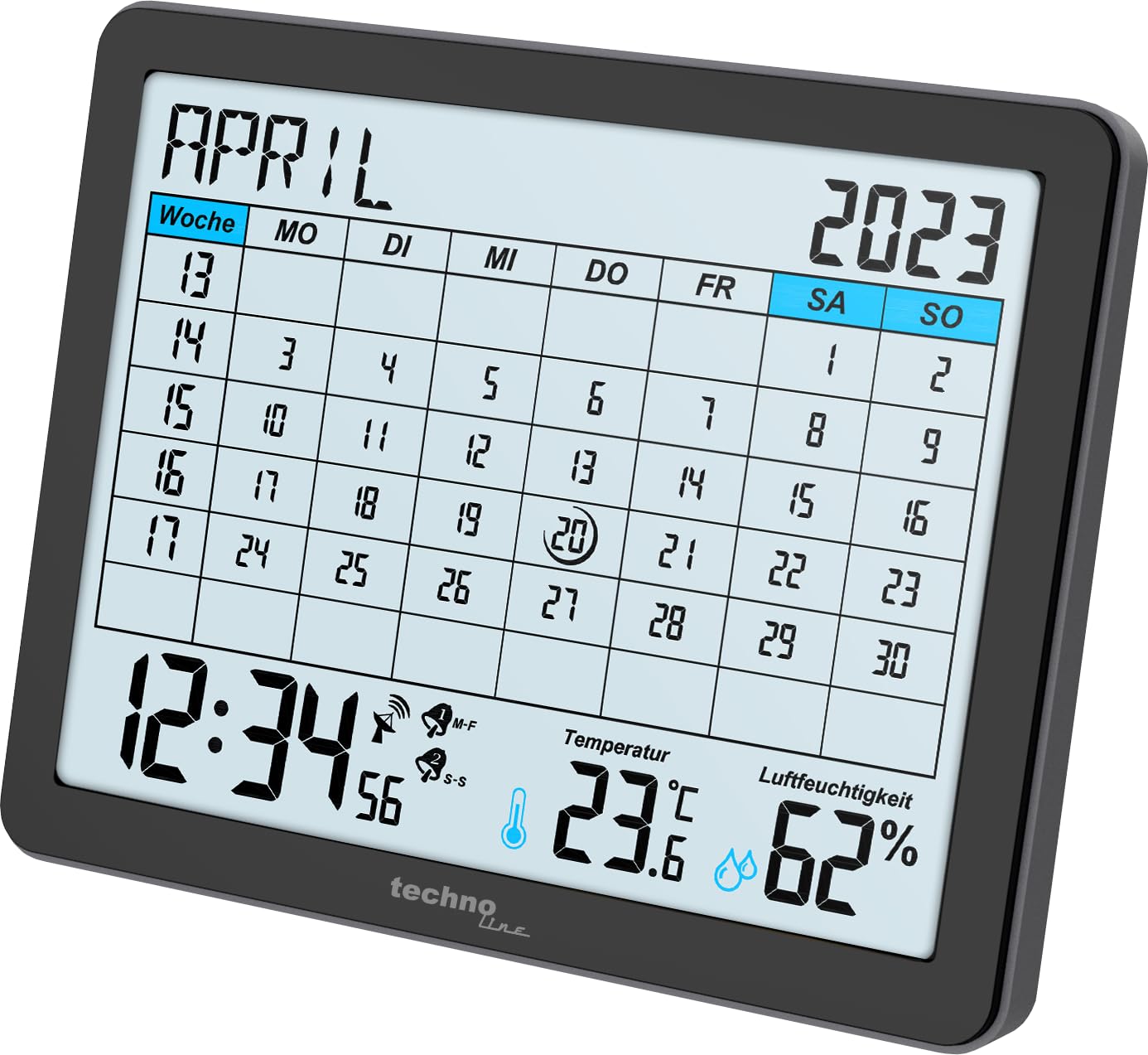 WT2600 - Calendario de Mesa, indicador de Temperatura, indicador de Humedad, indicador mín./máximo, 17 x 14 cm, Color Negro