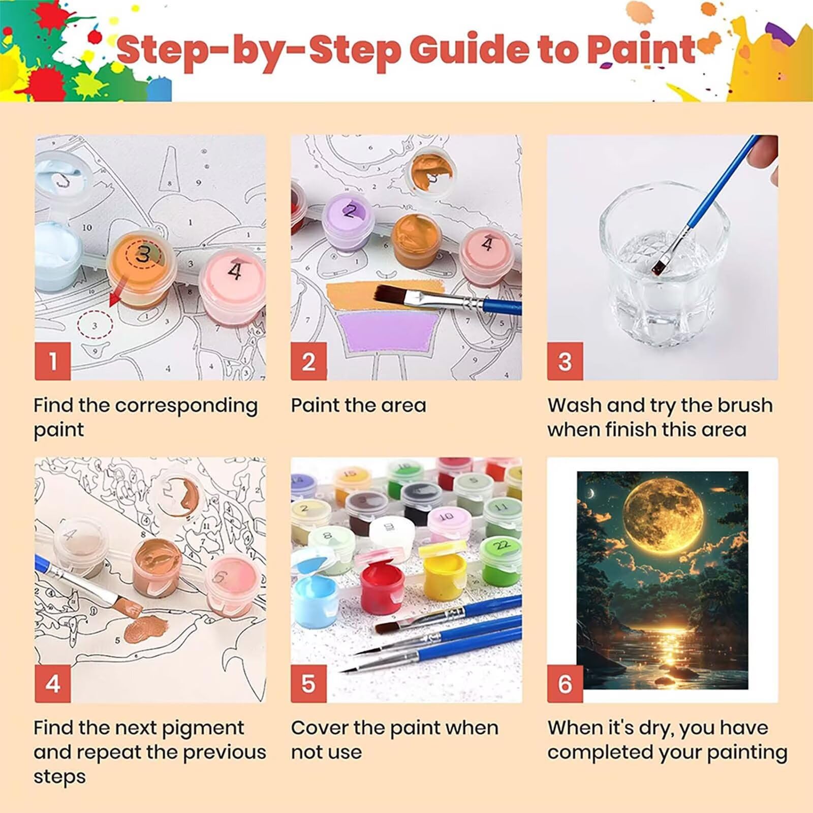 Luna Dipingere con i Numeri Adulti con Telaio, Paint by Numbers Paesaggio, DIY Dipingere con i Numeri Kit con 3 Pennelli e Vernice Acrilica, Hobby Creativi Adulti, Decorazione Casa 100x130cm 8-3696
