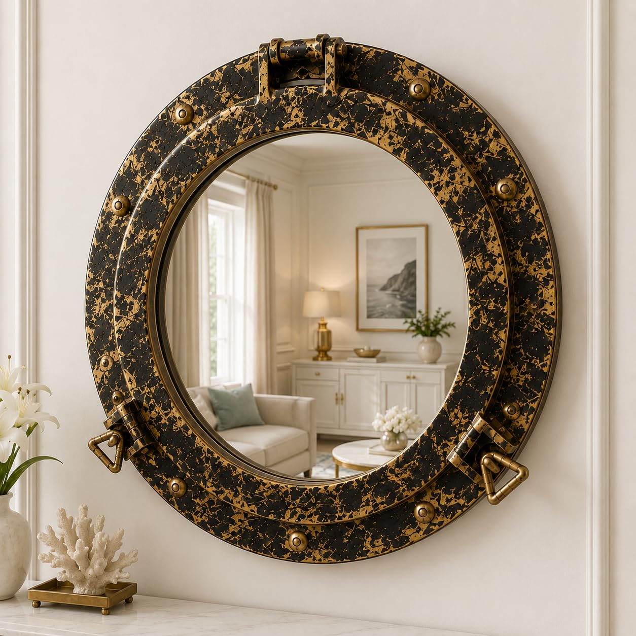 12 Inch Nautical Porthole Mirror Antique Aluminium Coastal Wall Mirror Decorative Marine Cabin Accent Vintage Bathroom Home Decor-image-46