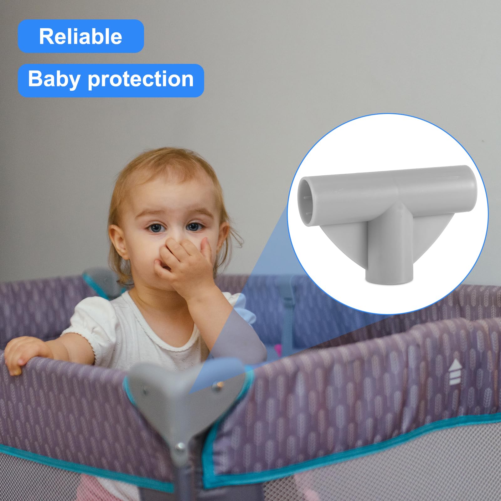 2 giunti T per box bambini, diametro 2 cm, connettori di ricambio, accessori cortile (grigio)
