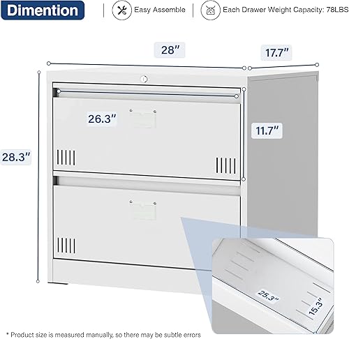 Miniatura 3 de Archivador lateral con cerradura, archivadores de metal de 2 cajones para oficina en casa colgantelegalF4A4, archivador horizontal de metal con