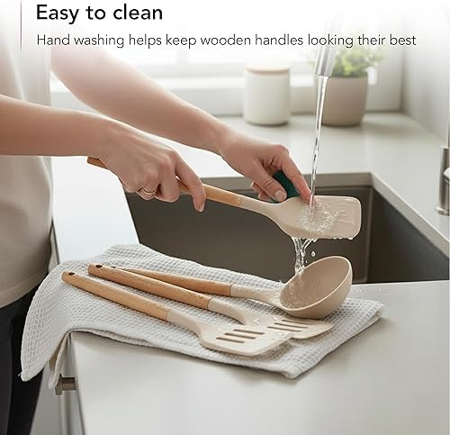 Miniatura 5 de OVENTE Juego de utensilios de cocina de silicona, 17 herramientas de cocina resistentes al calor para utensilios de cocina antiadherentes con mango