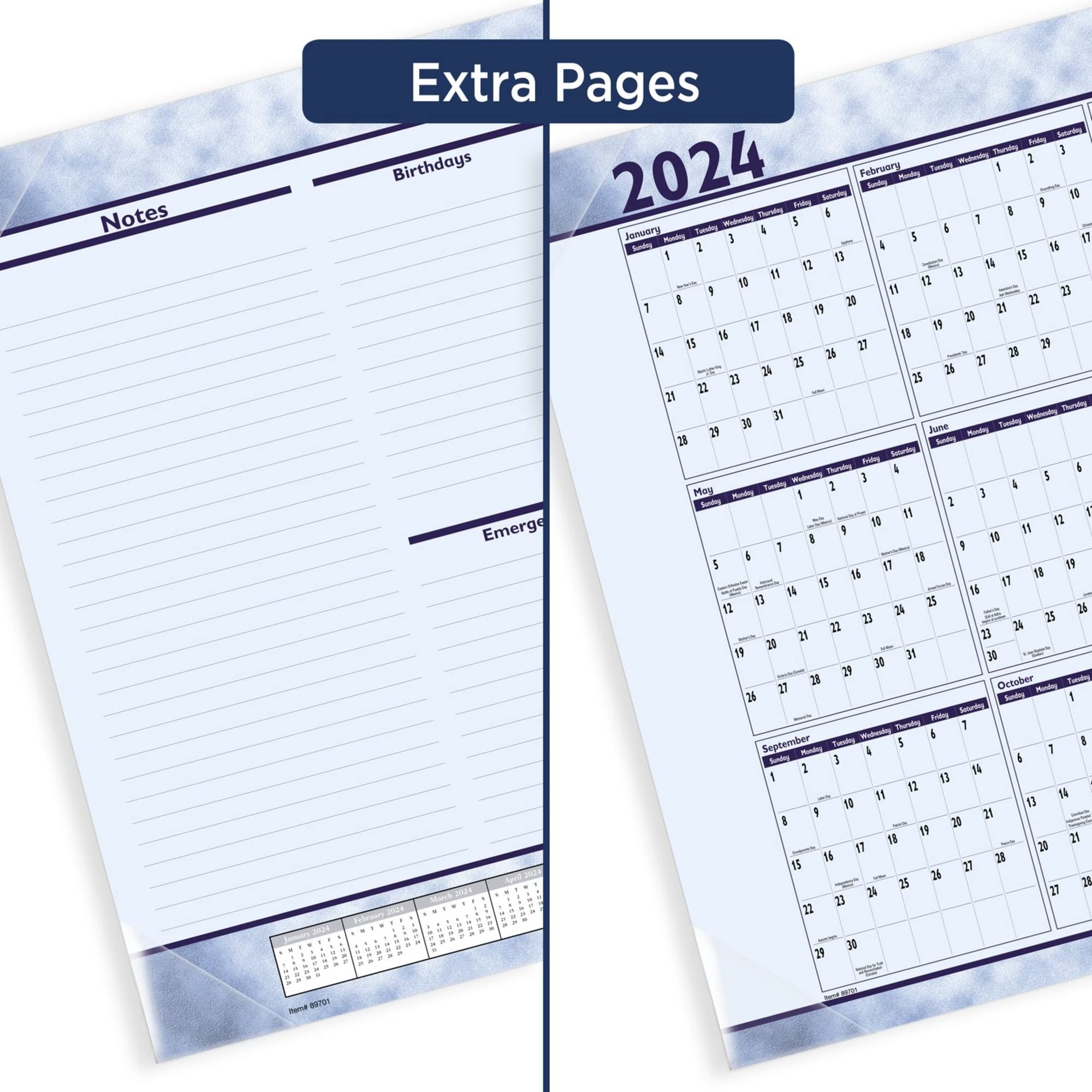 2024 AT-A-GLANCE® Monatlicher Schreibtischunterlage Kalender, 54,5 x 43,2 cm, Schieferblau, Januar bis Dezember 2024, 89701