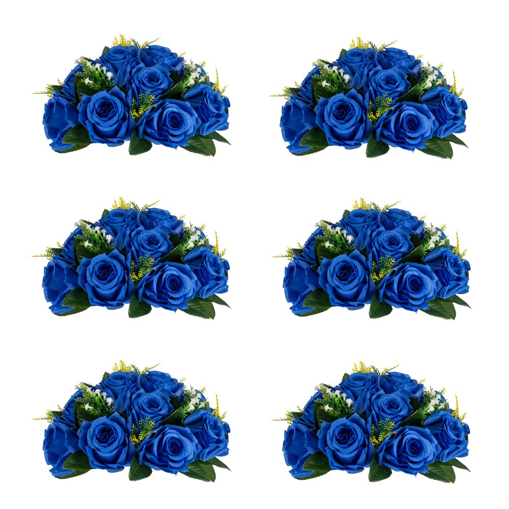 Inweder Wedding Flower Arrangement - 6 Pcs Artificial Rose Balls for Centerpieces, Bouquets, Weddings, Birthday Party, Valentine's Day, Home Decor - Royal Blue
