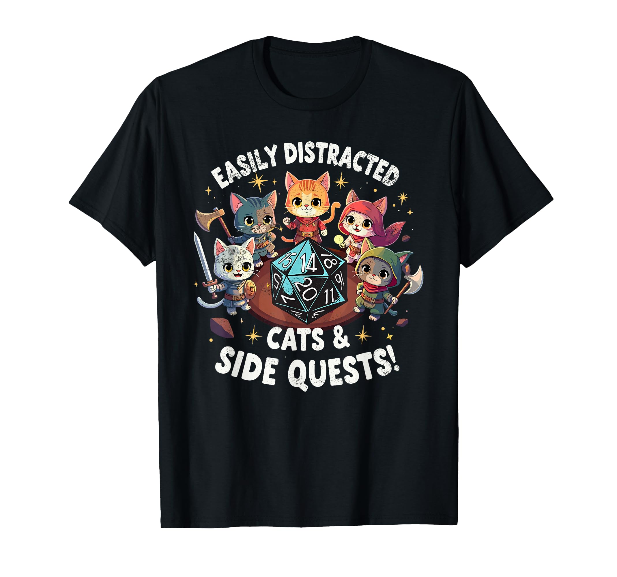 Easily Distracted Cats & Side Quests Cat Gamer Video Games T-Shirt