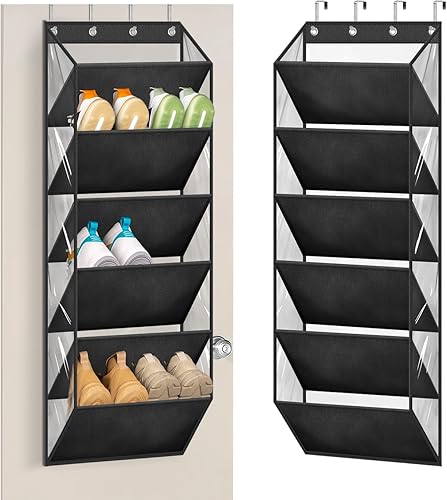 Miniatura 12 de AOODA Organizador de zapatos para colgar sobre la puerta de 10 niveles transparente, estante colgante grande con bolsillos profundos para puerta de