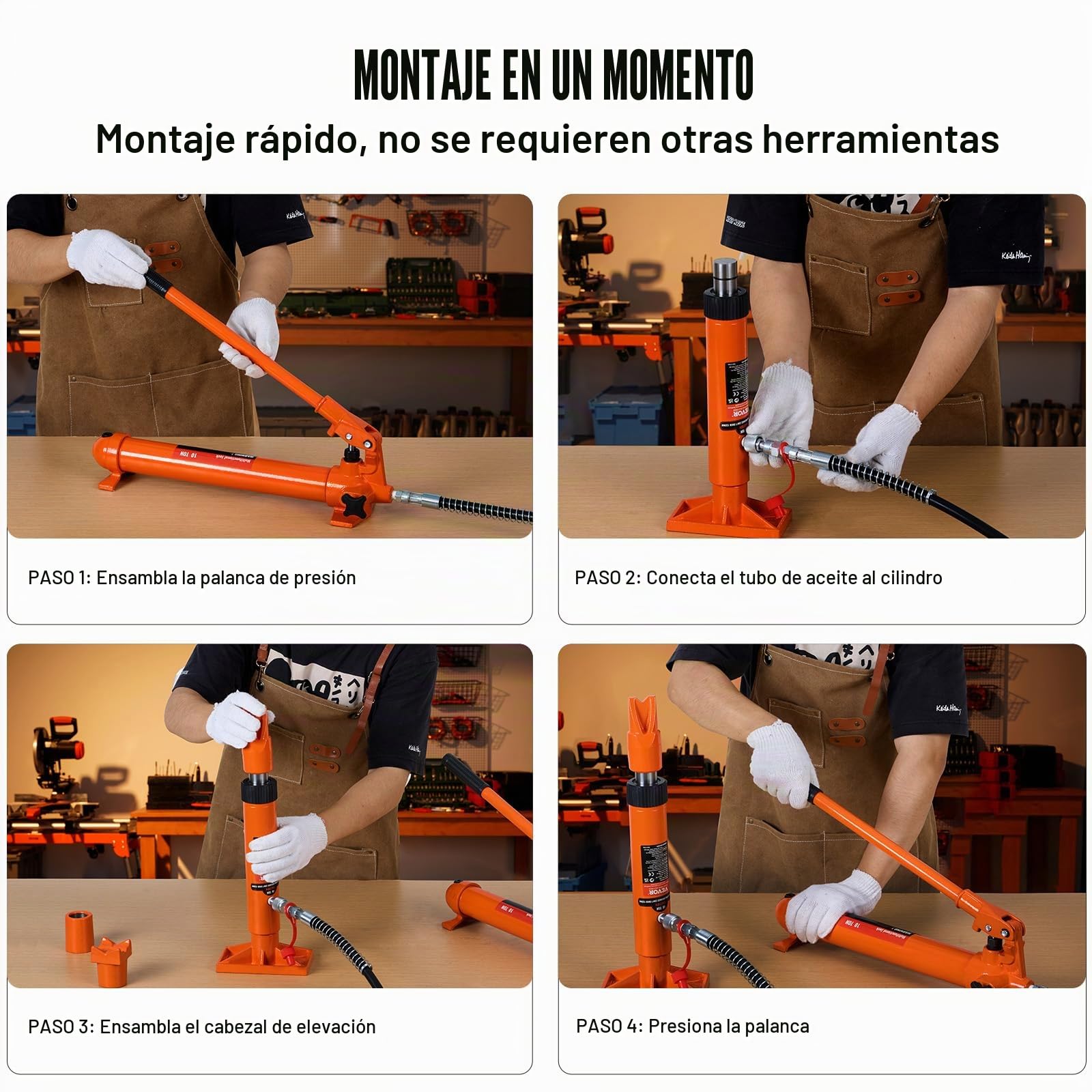 VEVOR Kit de Cilindro Hidráulico 12 T Gato Portátil con Manguera 1,4 m