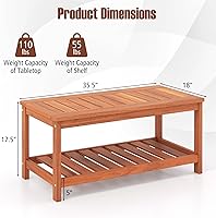 Vista 3 de HAPPYGRILL Mesa auxiliar de patio, mesa auxiliar de doble nivel con estructura de madera maciza, mesa de listones y estante, mesa de centro