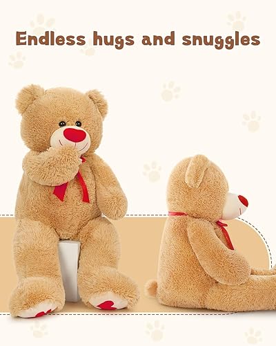 Vista 3 de MaoGoLan Oso de Peluche Gigante de 36" Animal de Peluche - Huellas de Corazón Rojo Oso de Peluche Grande para Regalo de San Valentín, Aniversario
