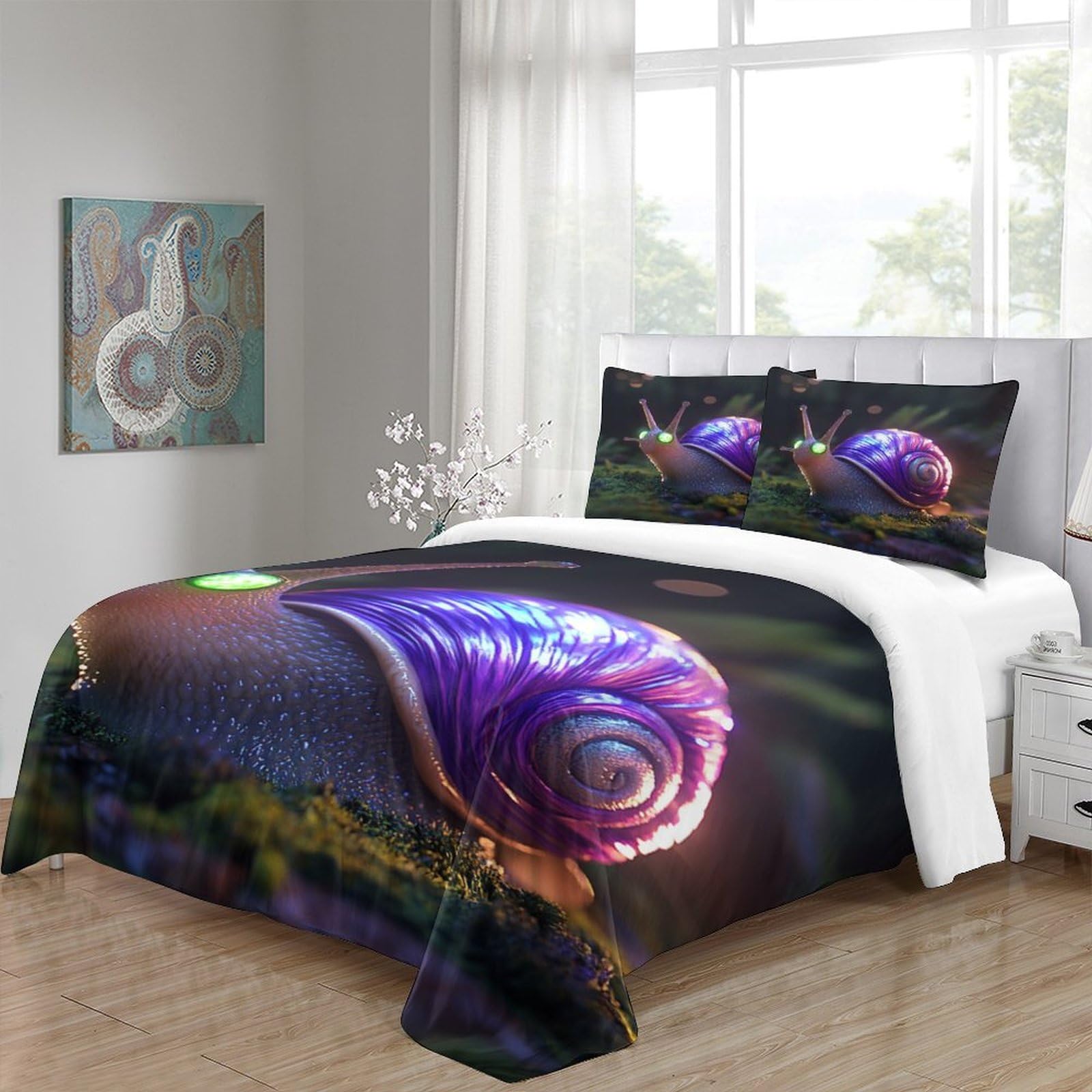 lumaca di fantasia Impressione 3D 3 pz cover piumone stile di arte digitale coperteletto microfibra ipoallergenica antiacari per bambini adolescenti ragazze Super king（260x220cm）