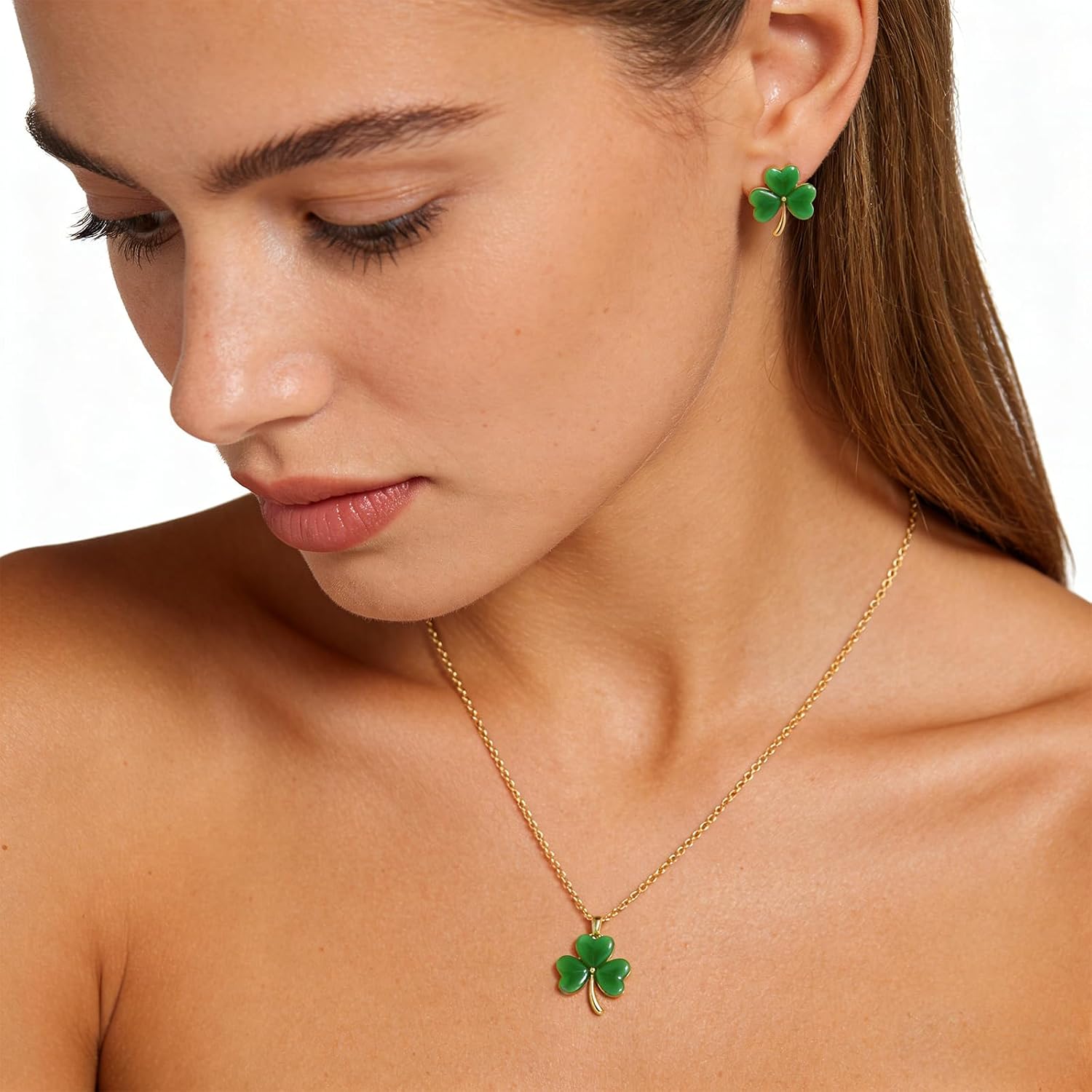 Dainty Elegant Silver Gold Pendant Necklace Earrings for Women image 2