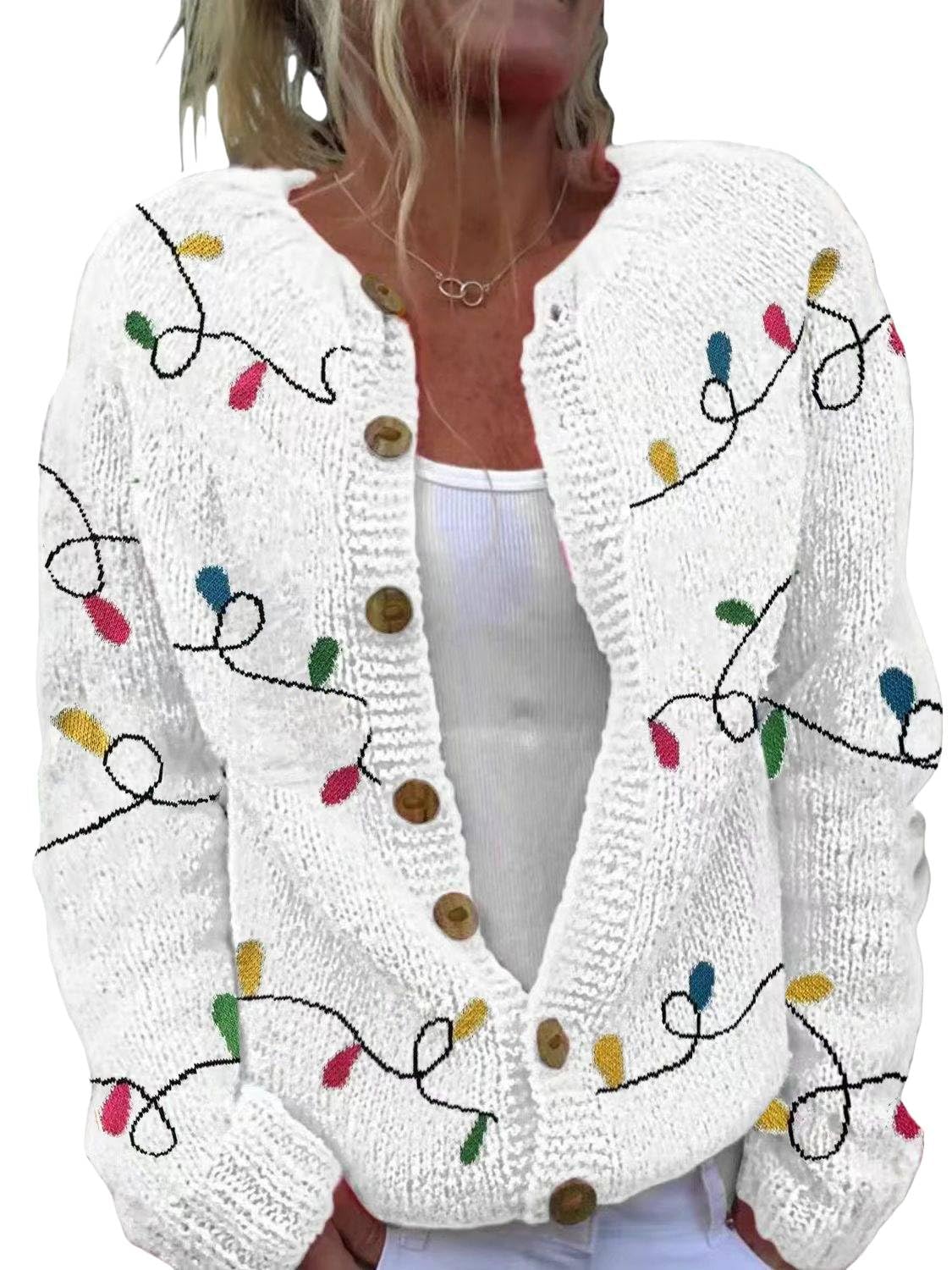 Fall Halloween Cardigans Sweater for Women Funny Holiday Graphic Long Sleeve Knit Button Down Sweatshirt Tops