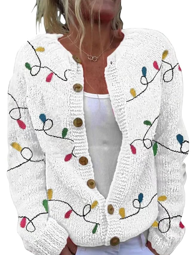 Fall Halloween Cardigans Sweater for Women Funny Holiday Graphic Long Sleeve Knit Button Down Sweatshirt Tops