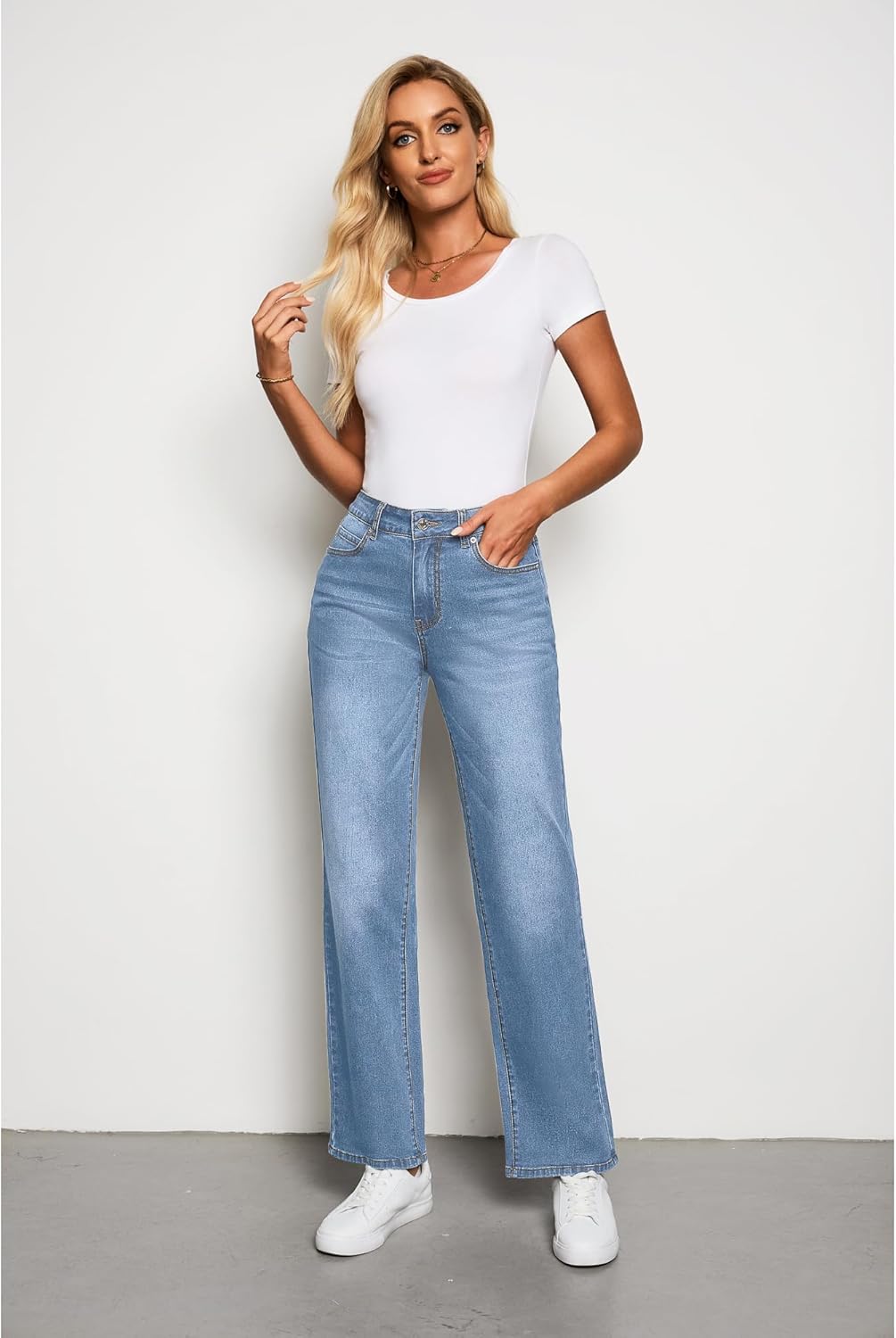 luvamia High Waisted Jeans for Women Trendy Baggy Straight Leg Stretchy Denim Jeans Work Trousers Pants 90s Loose Fit - Image 7