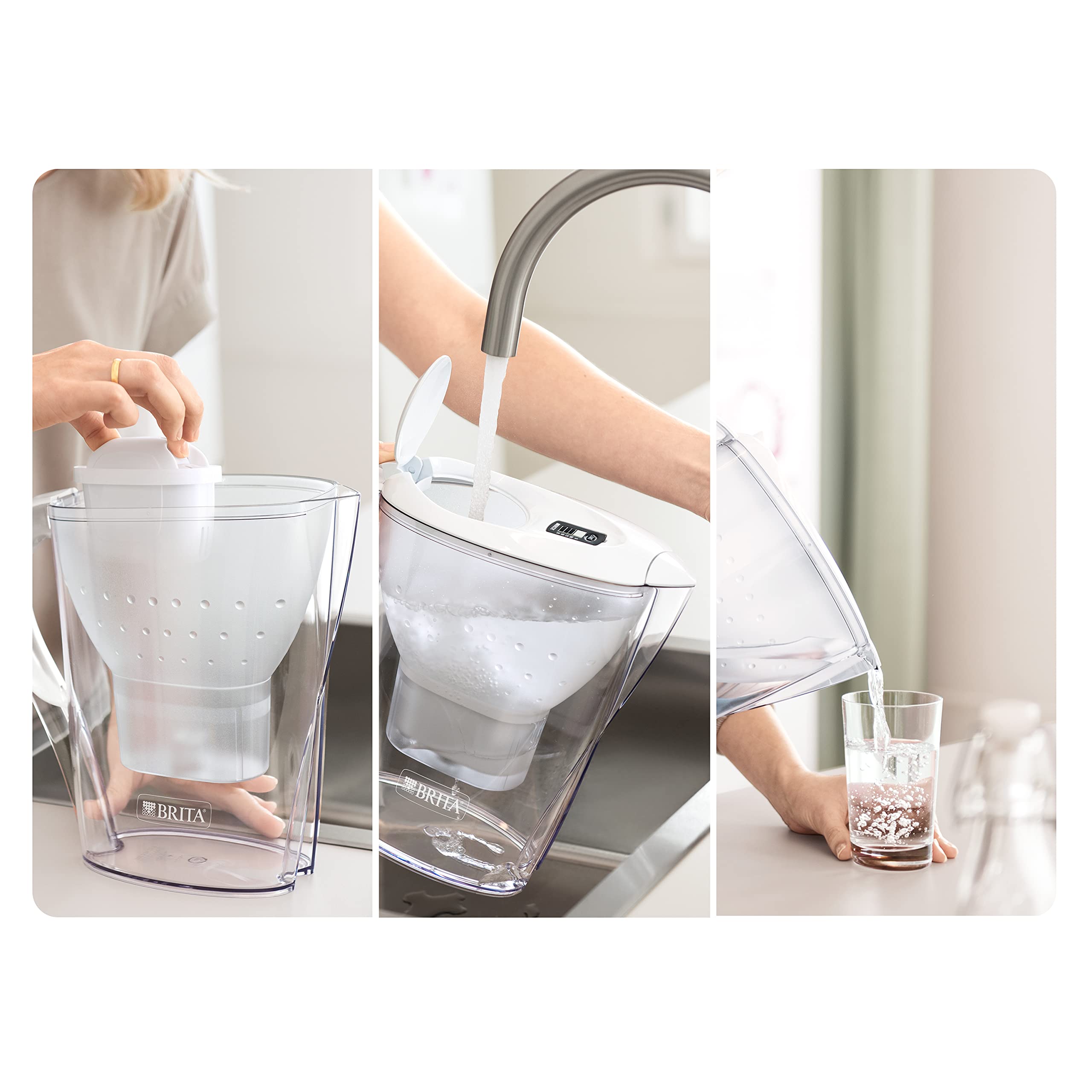 BRITA Dzbanek filtrujący Marella biały (2.4L) zawiera 1 filtr MAXTRA PRO Pure Performance - wskaźnik elektroniczny, uchylna pokrywka, filtr redukuje chlor, kamień, zanieczyszczenia