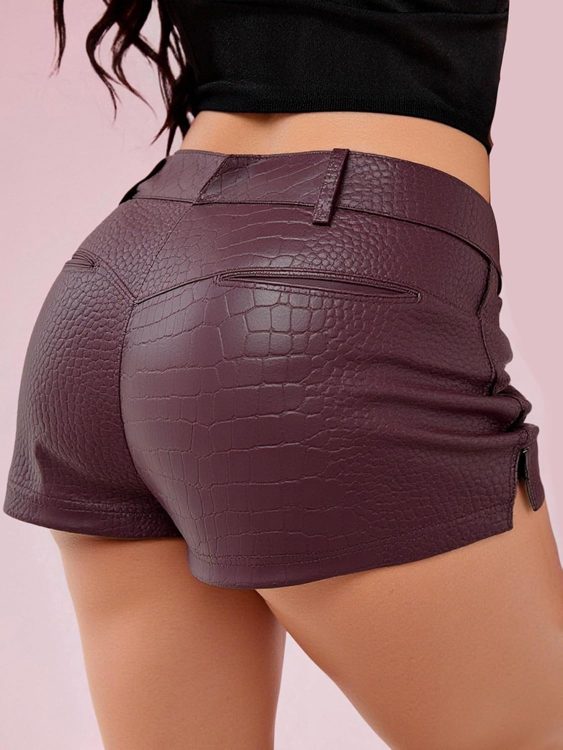 Women's Leather Micro Shorts Y2k Low Rise Party Club Shorts Night Out Outfit - Image 2