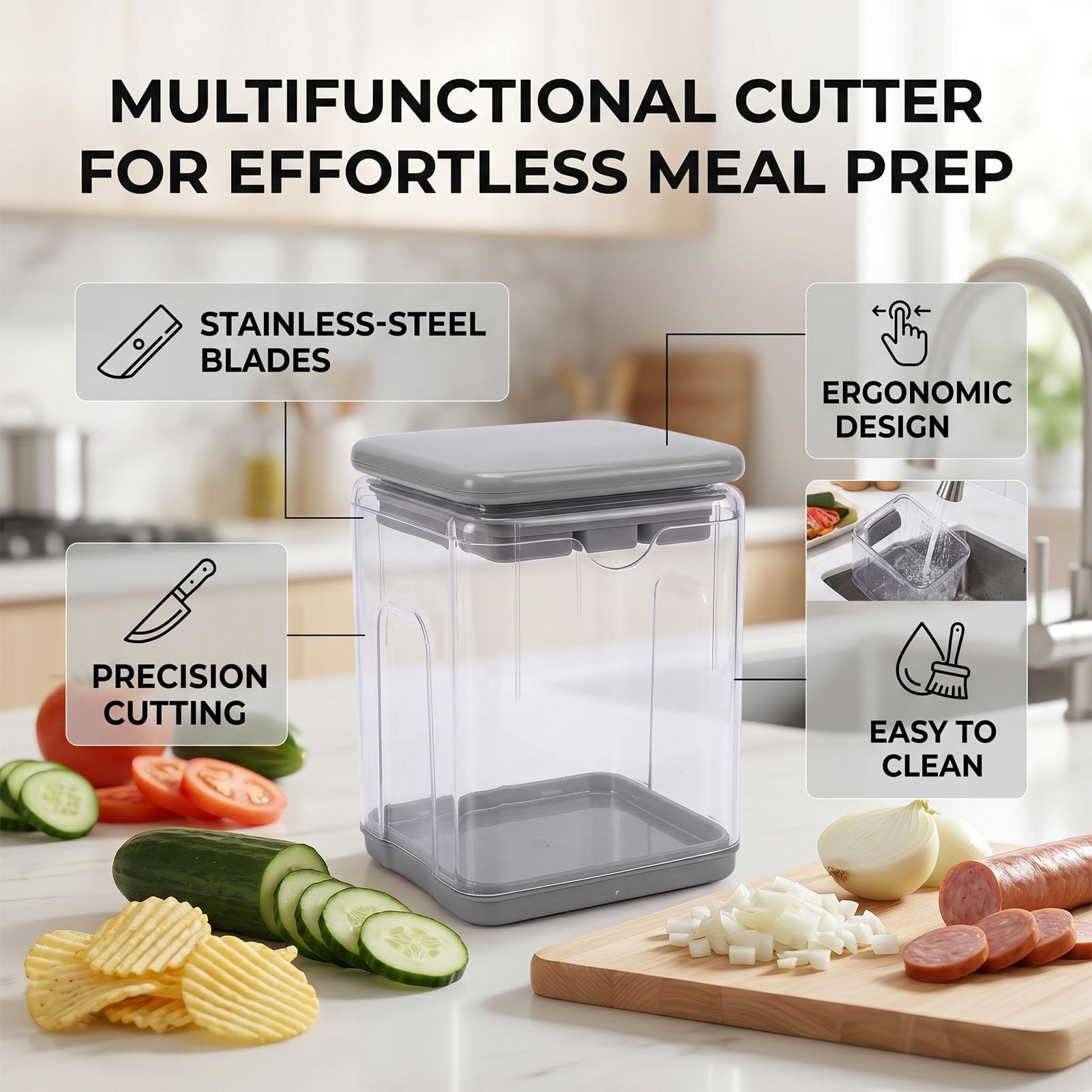 Cortador de Verduras, Picador de Alimentos ABS y Rallador de Verduras, Corte Ondulado 3 en 1, Diseño Desmontable Fácil de Limpiar para Ensaladas, Refrigerios