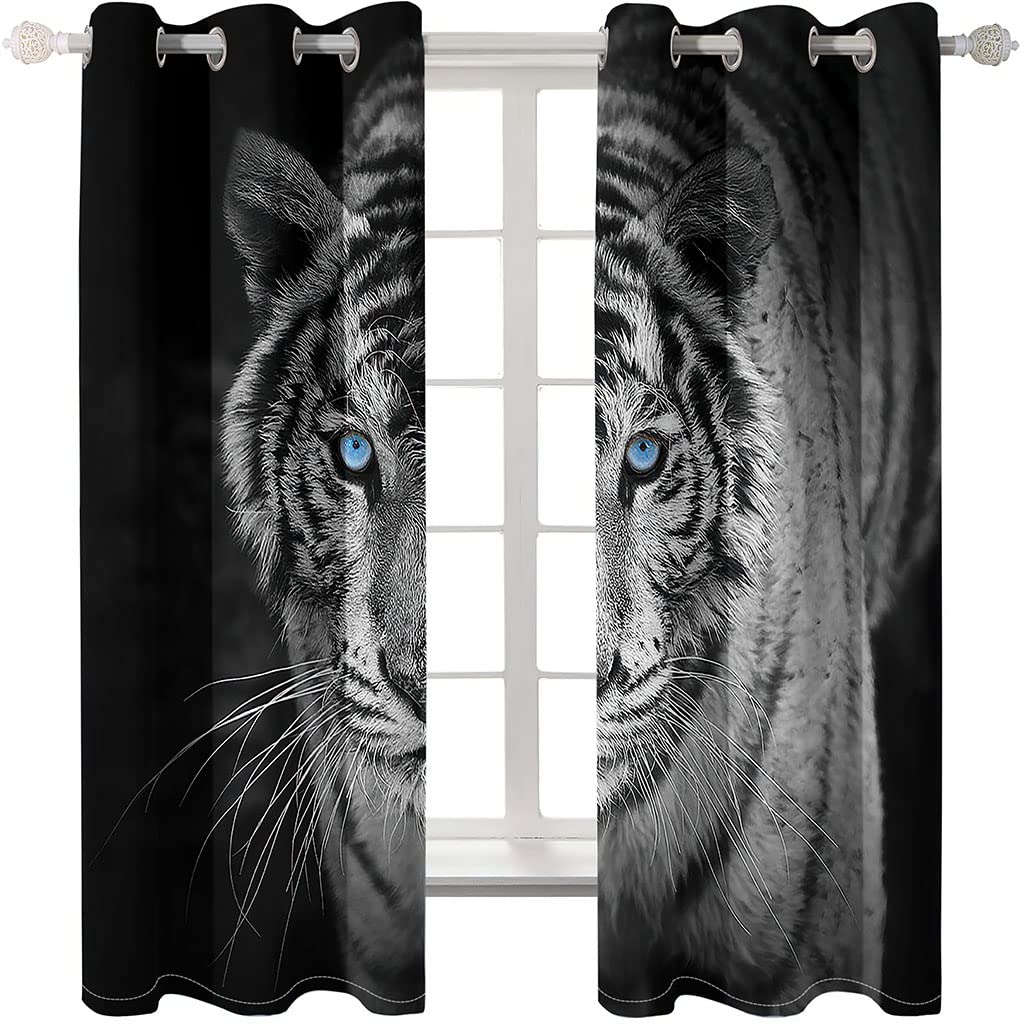 Rideaux Grande Largeur Occultant À Oeillets 260 X 214 Cm（L X H） Lot De 2 Rideau Thermique Isolant Anti Froid Décoration De Fenêtre pour Chambre Cuisine Salon 3D Art De Tigre Animal Motif