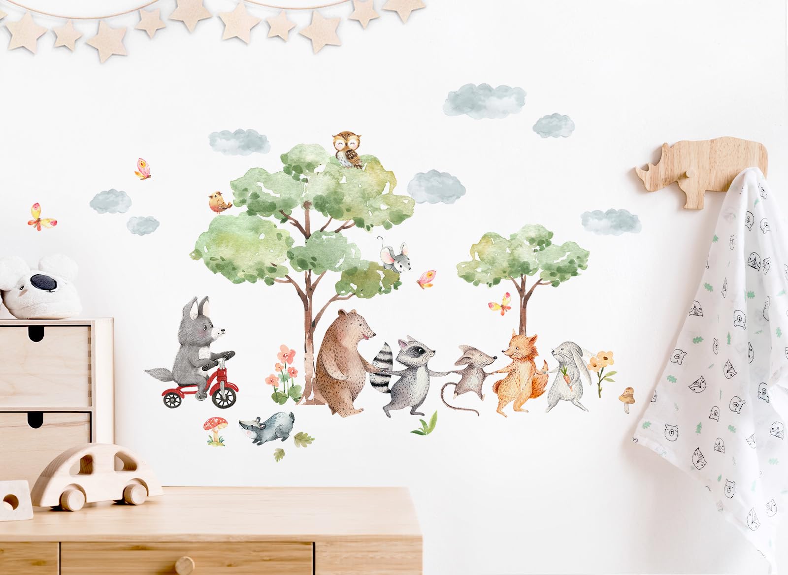 Little Deco DL556 - Adesivo da Parete per cameretta dei Bambini, Motivo: Animali della Foresta, Rotondo, 120 cm, Motivo: Orsetto