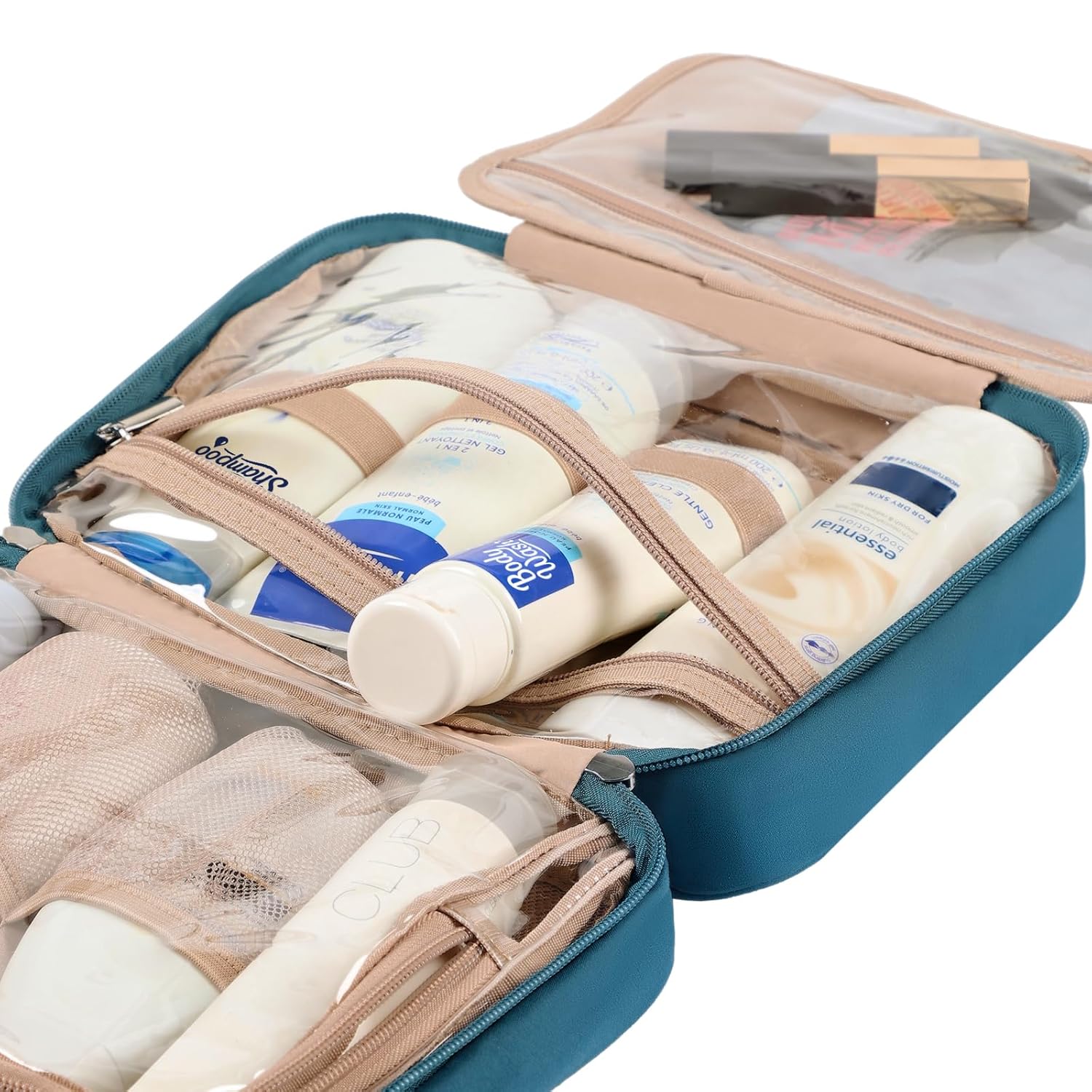 NISHEL Travel Toiletry Bag for Women, Makeup Essentials Organizer, Hanging Case for Accessories, Cosmetics, Medium Size, Lake-Blue - Image 5