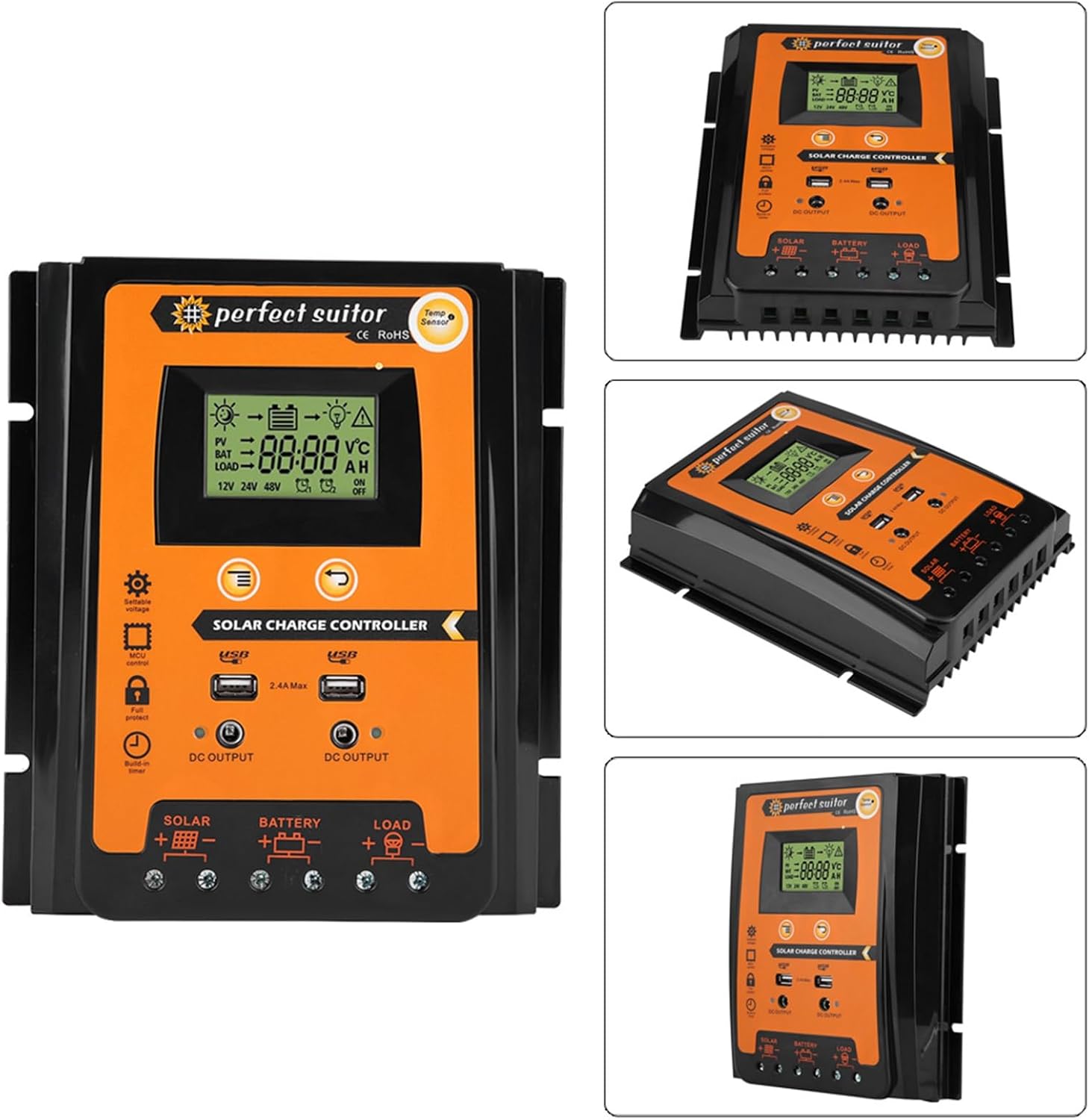 MPPT Solar Controller - 12V/24V, 30A/50A/70A Solar Panel Battery Regulator with Dual USB, LCD Display